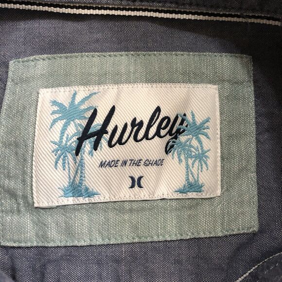 Hurley Men's Aqua Mint Short Sleeve Button Down Cotton Shirt M Medium - Picture 5 of 8